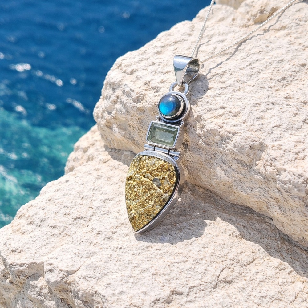 Labradorite & Gold Druzy Pendant Necklace